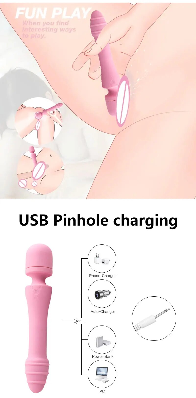  Sỉ Chày rung tình yêu 2 đầu AV Stick pemijat Dildo rung toả nhiệt massage điểm G giá sỉ