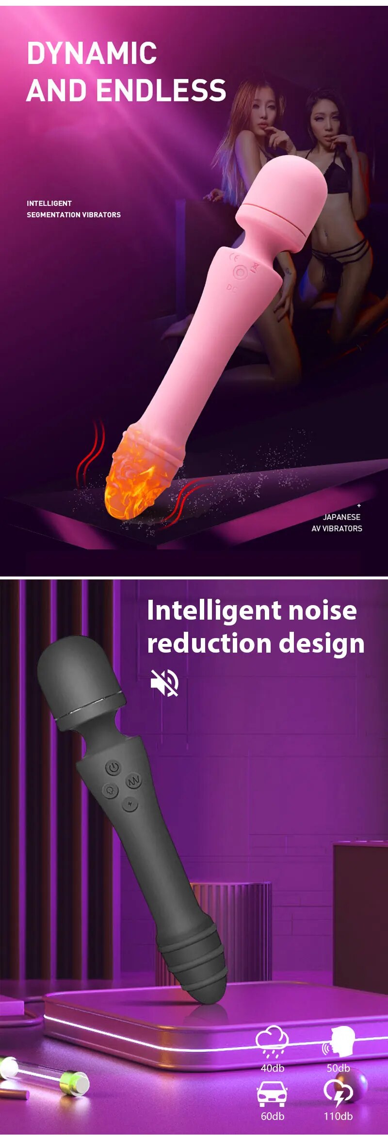  Sỉ Chày rung tình yêu 2 đầu AV Stick pemijat Dildo rung toả nhiệt massage điểm G giá sỉ