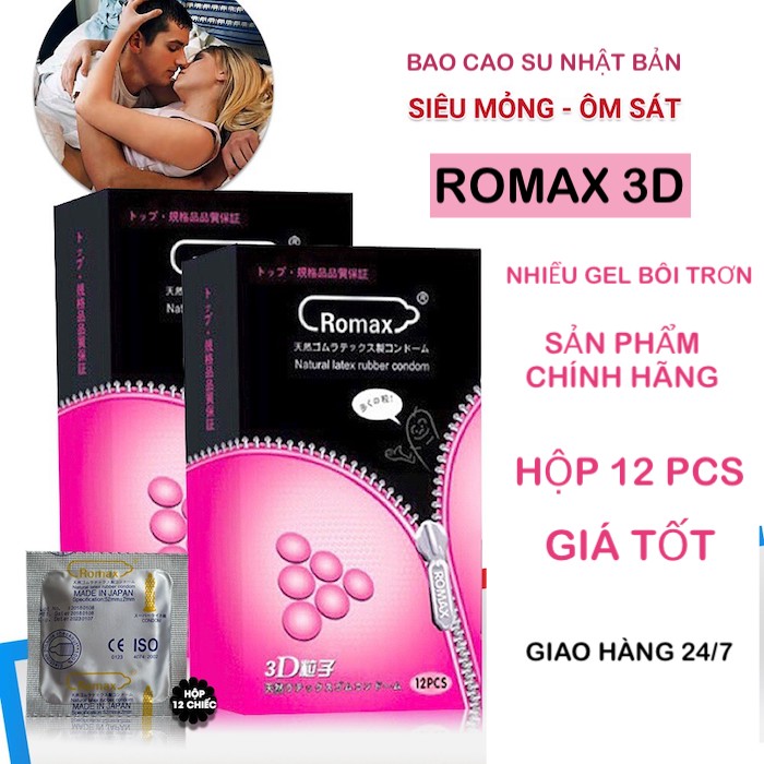  Shop bán Bao cao su Romax 3D khoá kéo gân gai siêu mỏng - Hộp 12 cái nhập khẩu